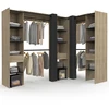Image de Dressing Extensible D'angle Marlon 230 X 140 X 180 Cm Hêtre Avec Penderies + Étagères + Rideaux Noirs