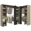 Image de Dressing extensible d'angle marlon 230 x 140 x 180 cm cm hêtre avec penderies + étagères + rideaux noirs