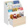 Image de Meuble De Rangement Bibliothèque Enfant Mana 3 Étagères Et 1 Bac Sur Roulettes Blanc Et Hêtre