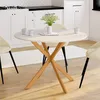 Image de Table à manger ronde fixe - IDMARKET - ALIX - Bois et blanc - 6 personnes - 110 cm