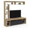 Image de Ensemble Meuble Tv Et Étagères 170 Cm Malo Bois Et Placard Noir