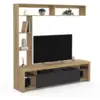 Image de Ensemble meuble tv et étagères 170 cm malo bois et placard noir