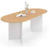 Image de Table À Manger Extensible Ovale Marthe 6 -10 Personnes Bois Façon Hêtre Et Blanc 160-200 Cm