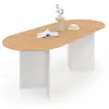 Image de Table à manger extensible ovale marthe 6 -10 personnes bois façon hêtre et blanc 160-200 cm