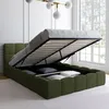 Image de IDMARKET Lit coffre double NUAGE avec tête de lit matelassée et sommier 140 x 190 cm tissu bouclette vert kaki