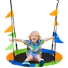 Image de Balançoire nid doiseau - Outsunny - ronde panier Ø 100 cm 2 anneaux drapeaux - métal PP - multicolore