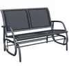 Image de Banc à bascule de jardin 2 places design contemporain grand confort accoudoirs assise et dossier ergonomique acier textilène noir