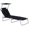 Image de Transat bain de soleil - Outsunny - pliable grand confort inclinable pare-soleil réglable - métal - 187x58x36cm - noir