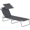 Image de Transat bain de soleil - Outsunny - pliable grand confort inclinable pare-soleil réglable - métal - 187x58x36cm - gris