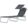 Image de Transat bain de soleil pliable grand confort dossier et pare-soleil réglable multi-positions gris