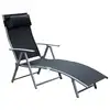 Image de Outsunny transat chaise longue bain de soleil pliable dossier inclinable multi-positions têtière fournie 137l x 64l x 101h cm métal époxy textilène noir
