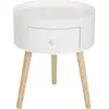 Image de Chevet table de nuit ronde design scandinave tiroir bicolore pieds effilés inclinés bois massif chêne clair blanc