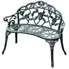 Image de Banc de jardin 2 places style néo-rétro motif rose lignes fuselées 100l x 54l x 78h cm fonte d'aluminium vert vieilli