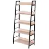Image de Étagère bibliothèque style industriel incliné 5 niveaux 70l x 35l x 150h cm coloris chêne clair noir