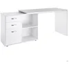 Image de Bureau dangle - HOMCOM - droit modulable table manger 2 en 1 informatique 3 tiroirs 2 niches - MDF - blanc