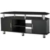 Image de Meuble banc tv design contemporain 2 portes niche centrale étagère grand plateau chromé noir