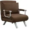 Image de Fauteuil chauffeuse canapé-lit convertible 1 place déhoussable grand confort coussin pieds accoudoirs métal suède marron