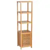 Image de Meuble colonne rangement salle de bain bambou design naturel 36l x 33l x 140h cm 2 étagères 4 niveaux + placard