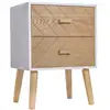 Image de Chevet table de nuit design scandinave 40l x 30l x 56h cm 2 tiroirs bois massif pin mdf blanc et hêtre motif graphique