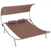 Image de Bain de soleil - Outsunny - 2 places lit de jardin contemporain toit réglable 2 oreillers - acier - marron foncé