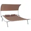 Image de Bain de soleil 2 places lit de jardin design contemporain toit réglable 2 roulettes 2 oreillers acier époxy polyester marron