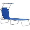 Image de Transat bain de soleil - Outsunny - pliable dossier inclinable pare-soleil réglable multi-positions - métal - 187x58x36cm - bleu
