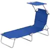 Image de Transat bain de soleil pliable grand confort dossier et pare-soleil réglable multi-positions bleu