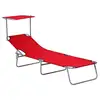 Image de Transat bain de soleil pliable grand confort dossier et pare-soleil réglable multi-positions rouge