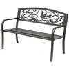 Image de Banc 3 places de jardin terrasse style rural chic 127l x 60l x 85h cm métal époxy anticorrosion brun