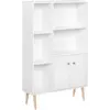 Image de Bibliothèque scandinave dim. 80l x 23,5l x 123h cm 5 niches placard 2 portes pieds effilés inclinés bois massif panneaux particules blanc