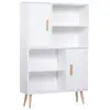 Image de Bibliothèque scandinave 4 niches + 2 placards avec étagère dim. 80l x 24l x 123h cm pieds effilés inclinés bois massif panneaux particules blanc