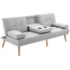 Image de Canapé convertible - HOMCOM - 3 places dossier réglable 3 niveaux 2 coussins 2 porte-gobelets - lin - gris clair