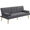 Image de Canapé convertible - HOMCOM - 3 places dossier réglable 3 niveaux 2 coussins porte-gobelets - lin - gris foncé