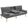 Image de Canapé convertible 3 places design scandinave inclinaison dossier réglable 3 niveaux dossier central rabattable 2 porte-verres bois massif lin gris foncé
