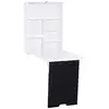 Image de Bureau mural pliable table murale rabattable suspendue sur pied étagère + tableau à craie intégré mdf blanc