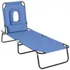 Image de Bain de soleil pliable transat inclinable 4 positions chaise longue de lecture 3 coussins fournis bleu
