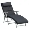 Image de Bain de soleil pliable transat inclinable 7 positions chaise longue grand confort avec matelas + accoudoirs métal époxy textilène polyester noir