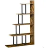 Image de Étagère bibliothèque - HOMCOM - séparateur pièce industriel escalier 5 étagères rangement - bois - 102x30x160cm - brun