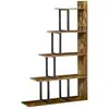 Image de Étagère bibliothèque séparateur de pièce style industriel en escalier 5 étagères dim. 102l x 30l x 160h cm acier noir panneaux particules aspect vieux bois chêne