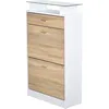 Image de Armoire À Chaussures 2 Portes Abattantes 2 Compartiments, Tiroir, Étagère Chêne Blanc