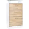 Image de Meuble à chaussures - HOMCOM - armoire 2 portes abattantes 2 compartiments tiroir plateau verre - bois - chêne blanc