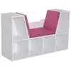 Image de Bibliothèque banc 2 en 1 design contemporain 6 casiers 3 coussins fournis 102l x 30l x 61h cm blanc rose