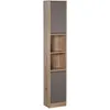 Image de Meuble Colonne Rangement Salle De Bain 2 Portes Étagère 2 Niches Chêne Clair Gris