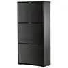 Image de Meuble à chaussures 3 portes abattantes 3 compartiments mdf noir laqué