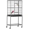Image de Cage à oiseaux portable - PawHut - avec 4 mangeoires et 4 perchoirs pratique habitat volière - métal - 77x47x163cm - noir gris