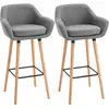 Image de Tabourets de bar design scandinave - lot de 2 tabourets de bar grand confort avec repose-pieds et accoudoirs - bois de hêtre lin gris chiné