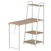 Image de Bureau pliable rabattable - bureau bibliothèque 2 en 1 - 4 étagères - imitation bois chêne clair métal blanc