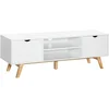Image de Meuble Tv Bas Sur Pieds Style Scandinave 2 Portes 2 Niches Blanc Bois Hévéa
