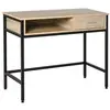 Image de Bureau style industriel casier + tiroir coulissant châssis métal noir plateau panneaux particules chêne clair
