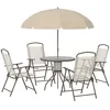 Image de Ensemble salon de jardin - Outsunny - 6 pcs table ronde 4 chaises pliables parasol - acier - beige
